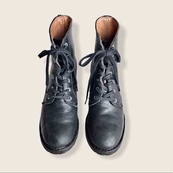 Frye Sabrina 6G Black Lace Up Combat Ankle Bootie - Picture 12 of 16